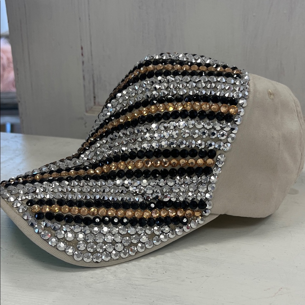 Women's Beige and Gold Embellished Cap